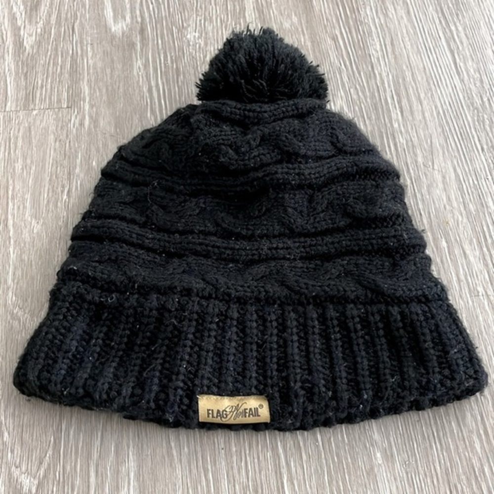 Flag Nor Fail Gym Monogram Black Pom Pom Beanie Unisex Men Women OSFA